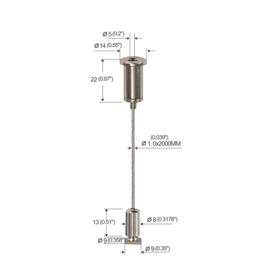 Système de suspension de câble à vis avec sortie latérale en laiton et en acier inoxydable
