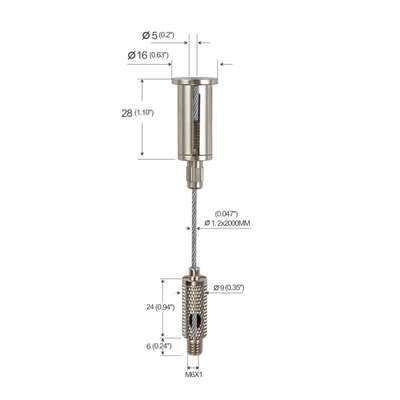 1.2mm sortie latérale de fil suspendu fil de fer de corde longueur personnalisée kit de suspension de fil pour cadre de photo